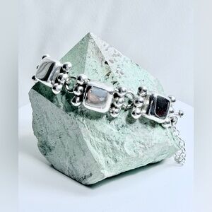 Silpada VERY RARE 🦄 Sterling Silver Square Beaded Link Bracelet w/Safety Chain